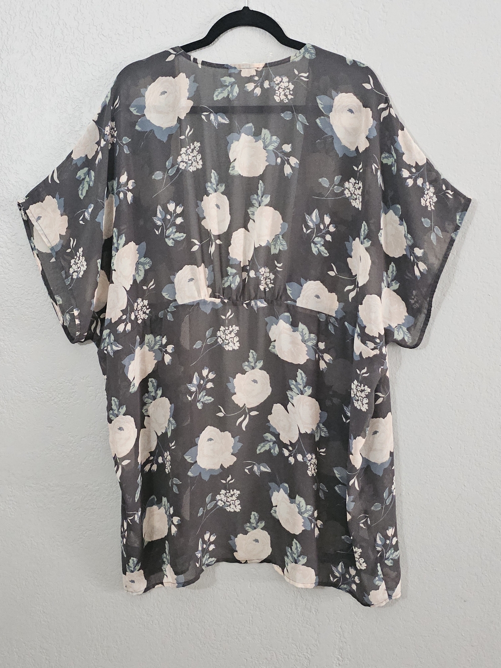 Maurices Sheer Floral Kimono Top - Black & Pink Womens L/XL Short Sleeve - Picture 7 of 8